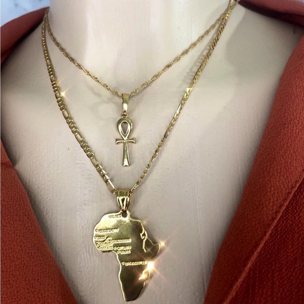 ANKH NECKLACE 24k gold plated and free Africa map necklace